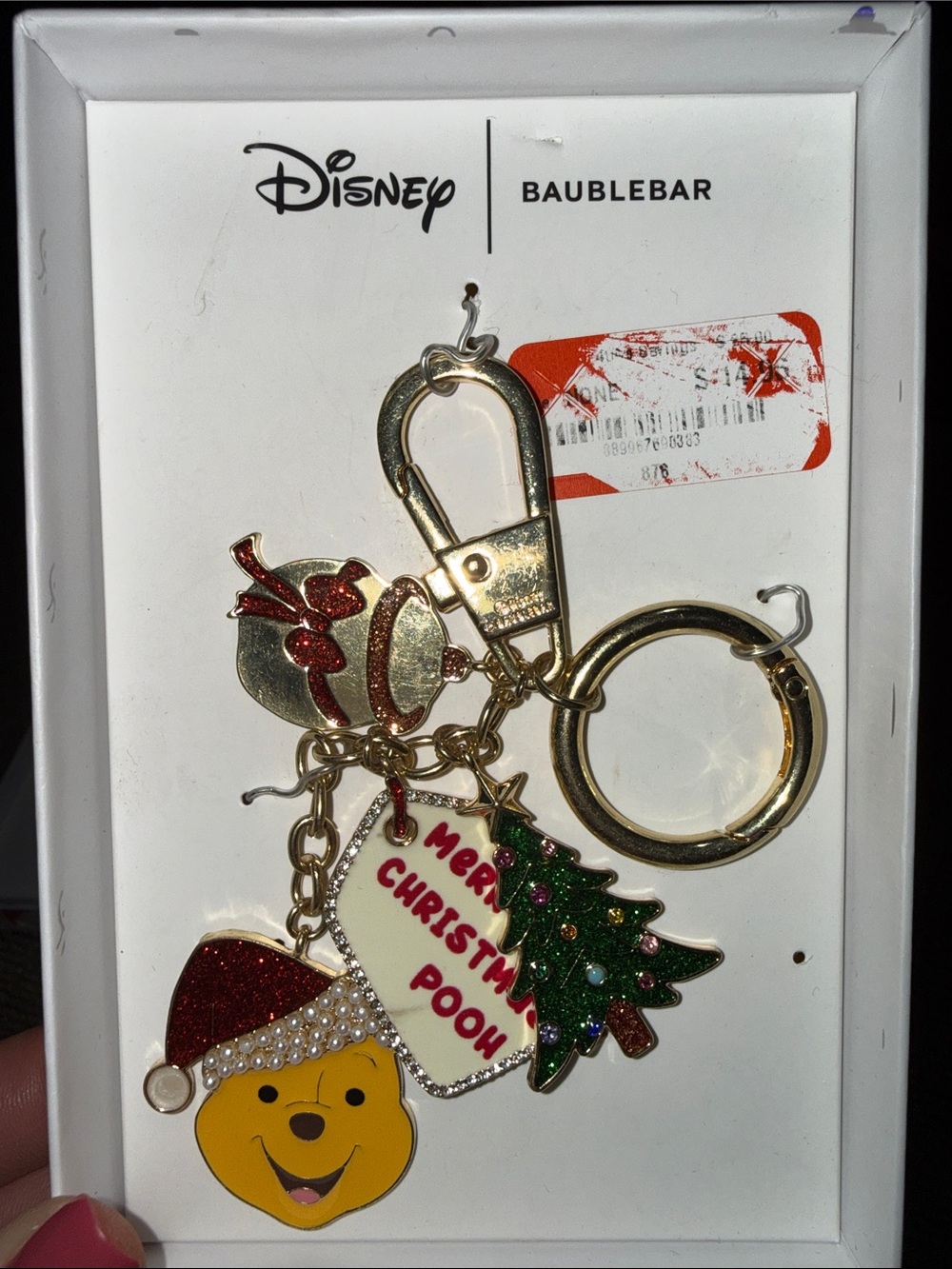 Disney x BaubleBar Winnie the Pooh Christmas Bag Charm Keychain NWT